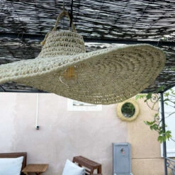Abat-jour Chapeau Ondulé En Paille De Palmier Du Maroc Fait Main -Décoration Intérieur abat jour chapeau ondule fait main 2
