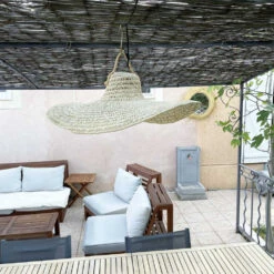 Abat-jour Chapeau Ondulé En Paille De Palmier Du Maroc Fait Main -Décoration Intérieur abat jour chapeau ondule fait main 3