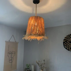 Abat-jour Pour Luminaire En Raphia Avec Franges - Hauteur 25 Cm