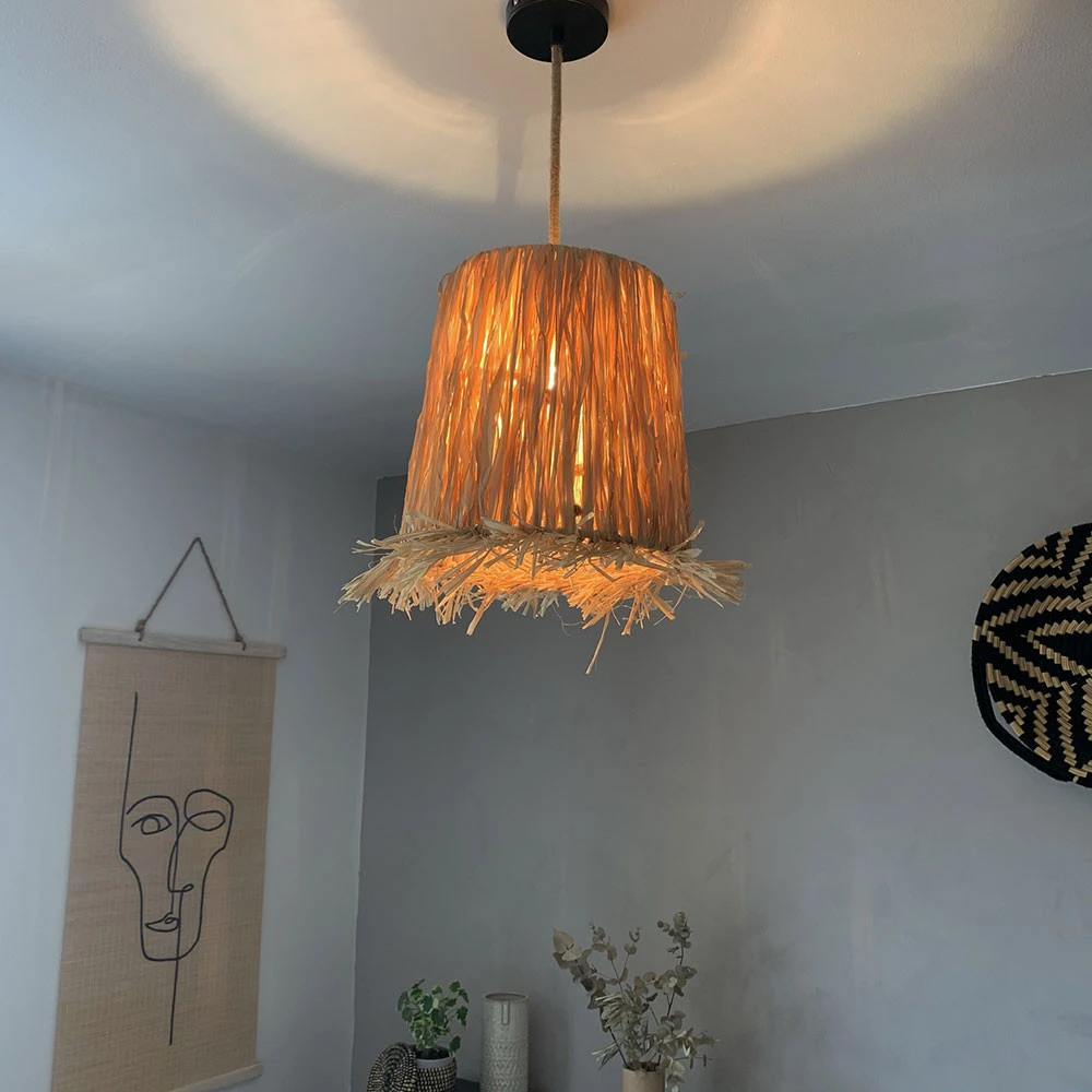 Abat-jour Pour Luminaire En Raphia Avec Franges - Hauteur 25 Cm 1 Abat-jour Pour Luminaire En Raphia Avec Franges - Hauteur 25 Cm