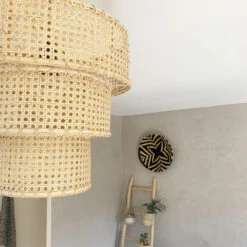 Abat-jour Pour Suspension Cannage Et Rotin 45 Cm - 3 Cercles -Décoration Intérieur abat jour suspension 3 cercles cannage 2