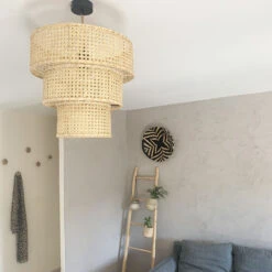 Abat-jour Pour Suspension Cannage Et Rotin 45 Cm - 3 Cercles -Décoration Intérieur abat jour suspension 3 cercles cannage 3
