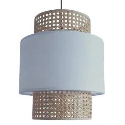Abat-jour Pour Suspension Cannage Rotin Naturel Et Blanc "Cassie" 30 Cm