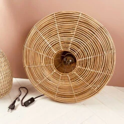 Applique Murale En Rotin Naturel Ronde D48cm - électrifiée