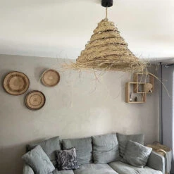 Abat-jour En Paille Alfa Ajouré Pour Lustre Fait Au Maroc XL Doum -Décoration Intérieur grande suspension doum ajouree 2