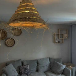 Abat-jour En Paille Alfa Ajouré Pour Lustre Fait Au Maroc XL Doum -Décoration Intérieur grande suspension doum ajouree 3