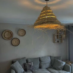 Abat-jour En Paille Alfa Ajouré Pour Lustre Fait Au Maroc XL Doum -Décoration Intérieur grande suspension doum ajouree 4