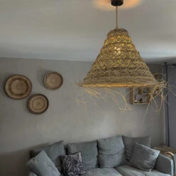 Abat-jour Pour Suspension Naturelle XL Doum Fibres Alfa Tressées -Décoration Intérieur grande suspension fibres de palmier 2