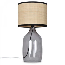 Décoration Intérieur 37 Lampe à Poser Avec Base En Verre Coloris Noir Et Abat Jour Raphia