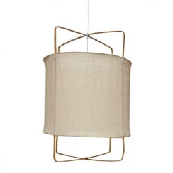Lanterne Goa Suspendue Bambou Et Tissu Lin écru M