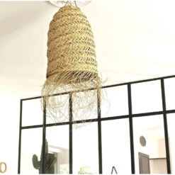 Abat Jour Pour Lampe Bohème L Forme Allongée En Fibres Naturelles -Décoration Intérieur luminaire boheme forme conique 5