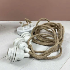 Monture 3 Cordes E27 Avec Douilles Thermoplastiques Blanches Et Fil Corde -Décoration Intérieur monture 3 cordes e27 avec douilles blanches et fil corde 5