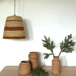 Abat Jour Pour Lustre En Herbier à Rayures Terracotta - Opjet Paris -Décoration Intérieur suspension abat jour en herbier a rayures terracotta opjet paris 3