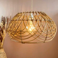 Abat Jour Pour Luminaire Rotin Naturel Forme Arrondie -Décoration Intérieur suspension abat jour rotin naturel forme arrondi 3