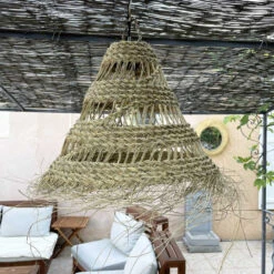 Abat-jour Pour Suspension Ajouré Conique En Fibre Naturelle Alfa Tressée