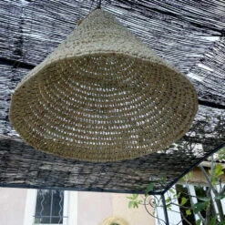 Abat Jour Pour Lustre Conique En Fibres De Palmier "Doum" Du Maroc Tressée -Décoration Intérieur suspension conique en fibres alfa doum du maroc tressee 3