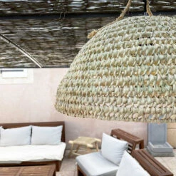 Abat Jour Pour Lampe Coupole En Fibres De Palmier "Doum" Du Maroc Tressée -Décoration Intérieur suspension coupole en fibres maroc tressee 2