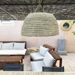 Abat Jour Pour Lampe Coupole En Fibres De Palmier "Doum" Du Maroc Tressée -Décoration Intérieur suspension coupole en fibres maroc tressee 3