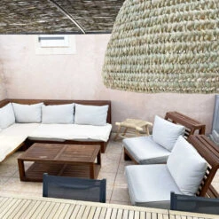 Abat Jour Pour Lampe Coupole En Fibres De Palmier "Doum" Du Maroc Tressée -Décoration Intérieur suspension coupole en fibres maroc tressee 4