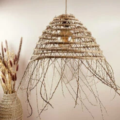 Abat-jour Forme Dôme En Branches De Palmier Dattier -Décoration Intérieur suspension demi lune en branches de palmier 2