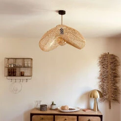Abat Jour Pour Lustre En Rotin XL Ondulée Et Recourbée Faite Main à Bali -Décoration Intérieur suspension en rotin xl ondulee bali serie limitee 3