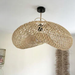 Abat Jour Pour Lustre En Rotin XL Ondulée Et Recourbée Faite Main à Bali -Décoration Intérieur suspension en rotin xl ondulee bali serie limitee 4