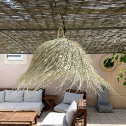 Abat Jour Pour Luminaire Marocain Demi-cercle Avec Franges En Palmier Tressé -Décoration Intérieur suspension marocaine demi cercle palmier tresse 4