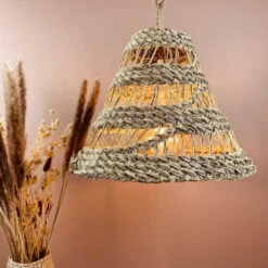 Abat-jour Paille Naturelle Ajourée Conique Fibre Alfa Tressée -Décoration Intérieur suspension naturelle ajouree h30cm conique fibre alfa tressee 2