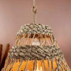 Abat-jour Paille Naturelle Ajourée Conique Fibre Alfa Tressée -Décoration Intérieur suspension naturelle ajouree h30cm conique fibre alfa tressee 3