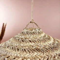 Abat-jour En Paille Forme Parasol Pour Luminaire Fibre Alfa Sans Frange -Décoration Intérieur suspension naturelle d70cm parasol fibre alfa sans frange 4