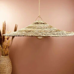 Abat Jour Parasol Ajouré En Paille Pour Luminaire Fibre Alfa Sans Frange -Décoration Intérieur suspension naturelle d70cm parasol fibre alfa tressee sans frange 3