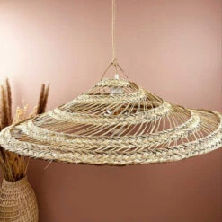 Abat Jour Parasol Ajouré En Paille Pour Luminaire Fibre Alfa Sans Frange -Décoration Intérieur suspension naturelle d70cm parasol fibre alfa tressee sans frange 4