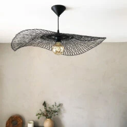 Abat-Jour Ondulé Libellule En Bambou Coloris Noir - 3 Tailles