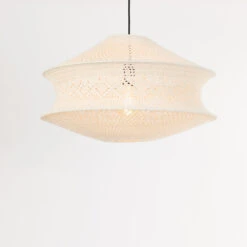 Suspension En Tissu Macramé écru XL Avec Monture E27 Noire